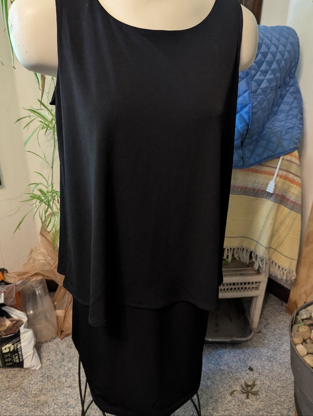 NWT Chicos Blk Ellie Layered Knee Length Sleeveless Dress Sz 0 4-6